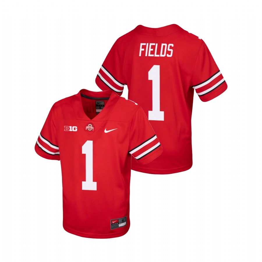 Ohio State Buckeyes Youth NCAA Justin Fields #1 Scarlet Replica College Football Jersey TUU8449VN